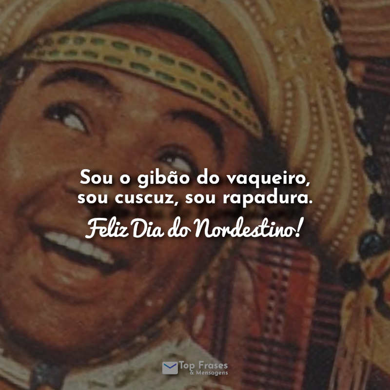 Sou o gibão do vaqueiro, sou cuscuz, sou rapadura. Feliz Dia do Nordestino! Frases.