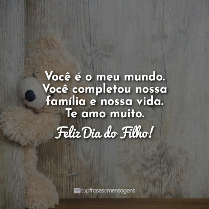 Você é o meu mundo. Você completou nossa família e nossa vida. Te amo muito. Feliz Dia do Filho!