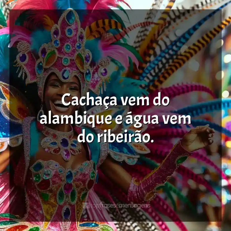 Frases reflexivas de Marchinhas de Carnaval: Cachaça vem do alambique e água vem do ribeirão.